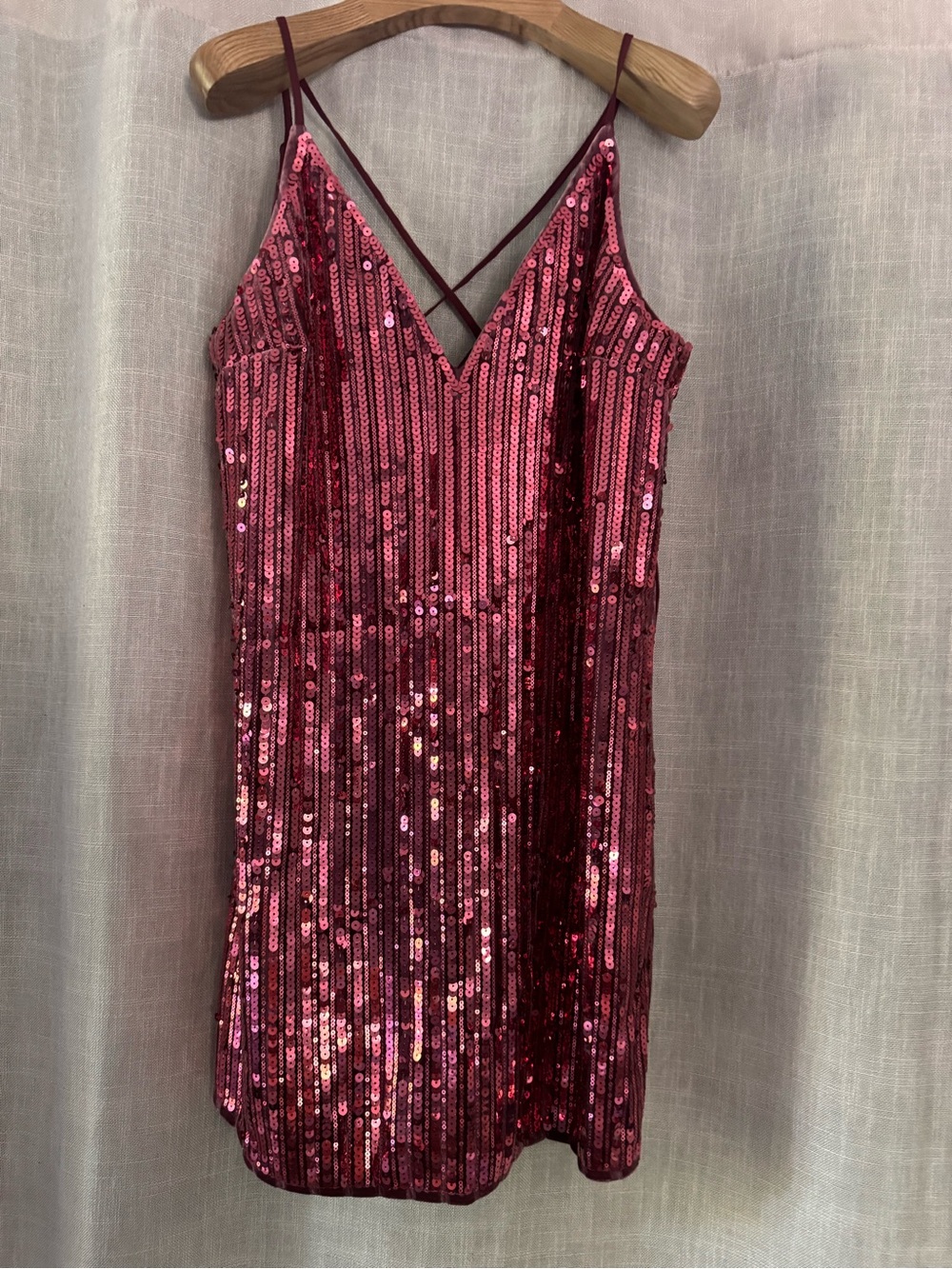 H&M pink sequin V neck mini dress size small